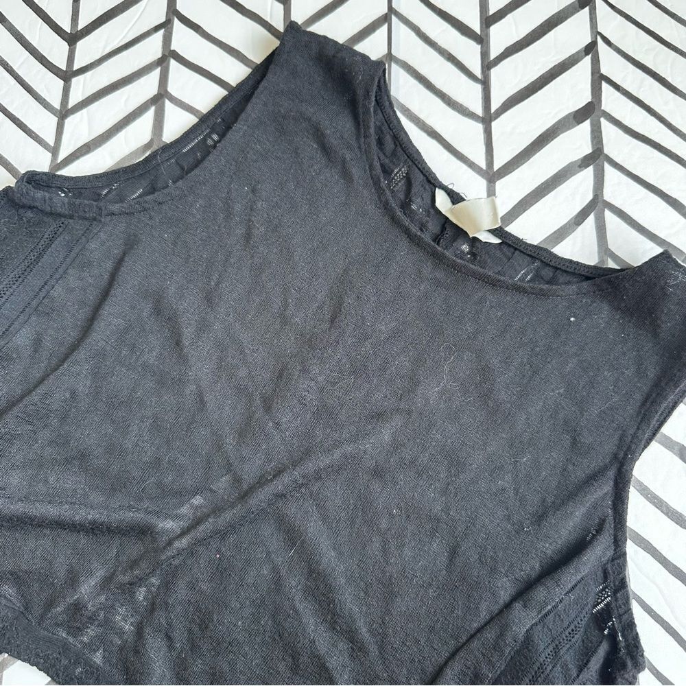 H&M Size L Black Lace Back Tie Sheer Tank Top